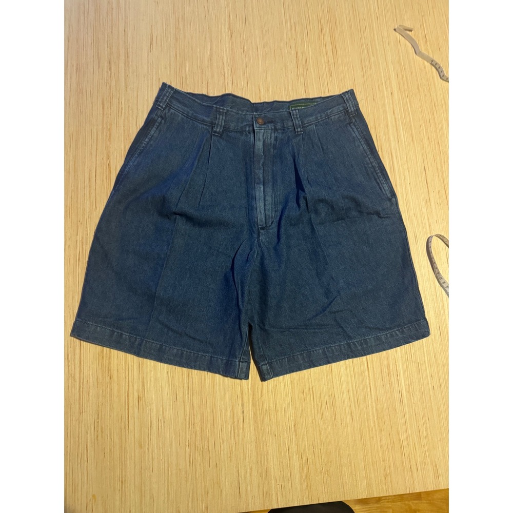 Vintage Pleated Denim Shorts Mens Blue Mid Wash Relaxed Wide Leg 32
44